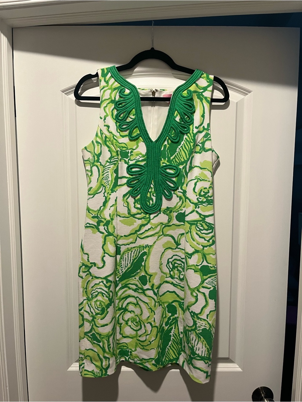 Lilly Pulitzer Green and White Embroidered V-Neck Dress